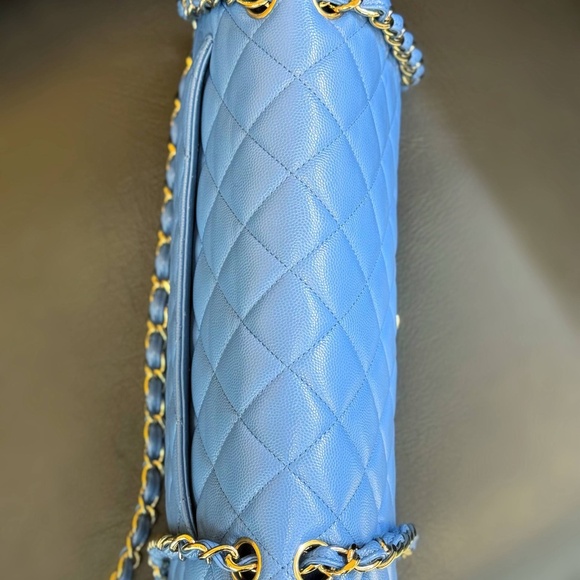 Chanel 21P Blue Caviar Quilted Jumbo Large Classic Double Flap bag & tag - Picture 7 of 16